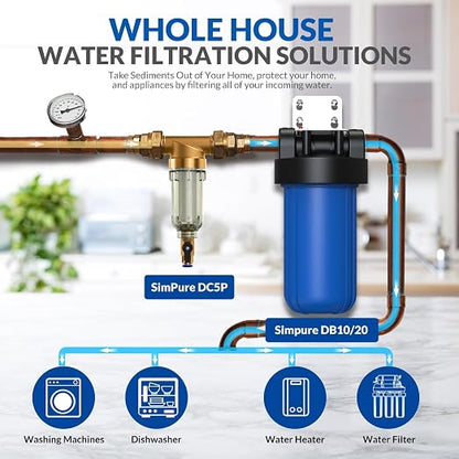 SimPure 40/200 Micron Spin Down Sediment Filter, Reusable Whole House Sediment - Image 6
