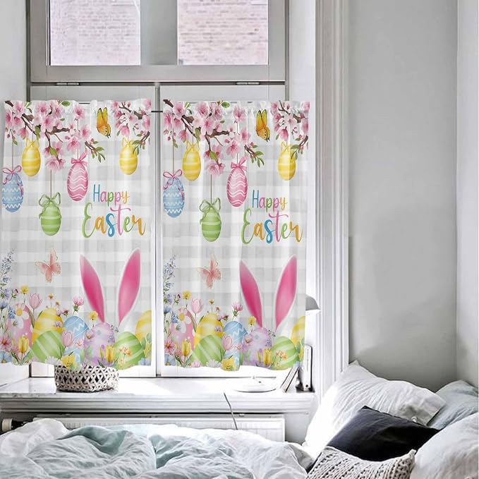 Happy Easter Kitchen Curtains 54 Inches length, Spring Watercolor Bunny Eggs - Image 5