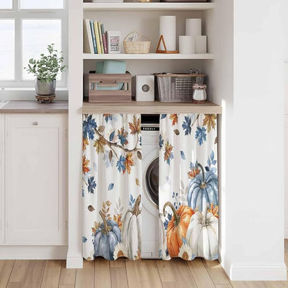 Navy Blue Pumpkin Fall Kitchen Curtains 54 Inch Long 2 Panel Set, Rod Pocket - Image 7