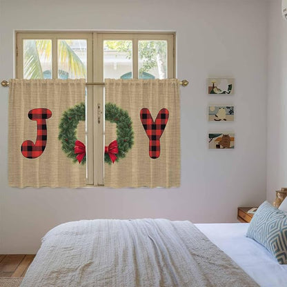 Red Green Christmas Kitchen Curtains 45 Inch Long 2 Panel Set, Rod Pocket - Image 4