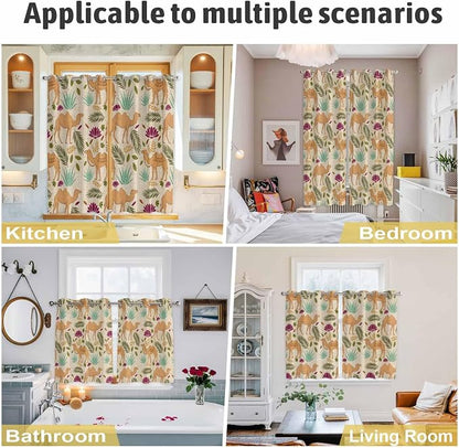 2 Panel Kitchen Cafe Curtains, Desert Camels Sunlight Filtering Nature Air - Image 2