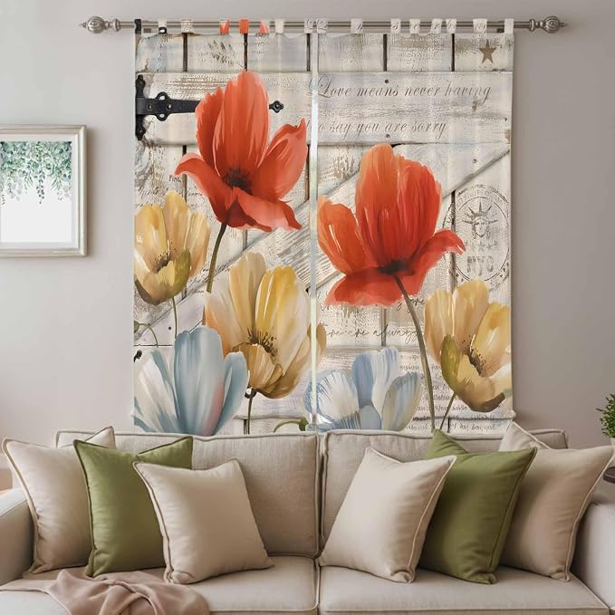 Retro Floral Living Room Curtains 84 Inch Length, Window Curtains Tab Top - Image 3