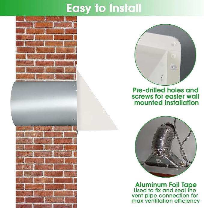 7 Inch Hooded Wall Vent with Mesh and Damper, Wall Vent Hood Duct Cap Exterior - Image 6
