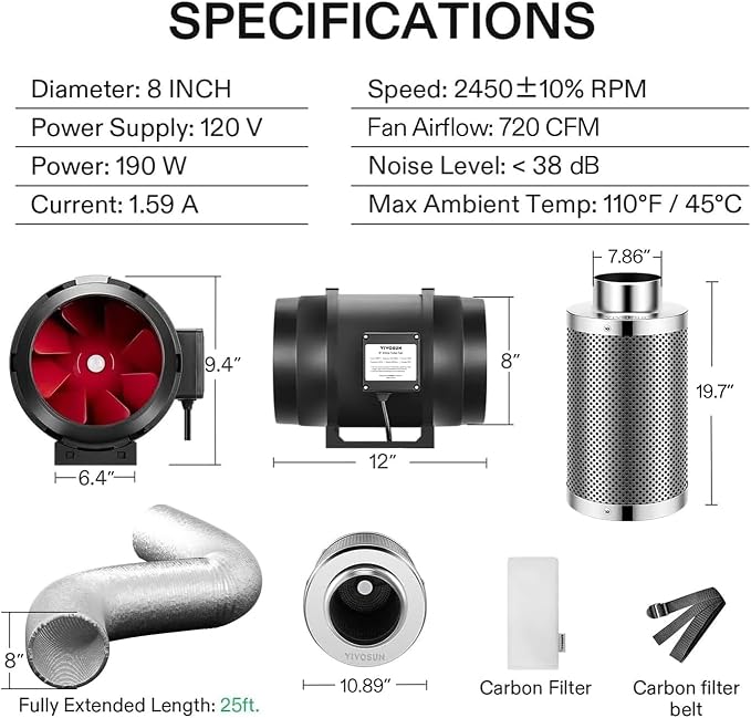 VIVOSUN Grow Tent Ventilation System, 8 Inch Inline Duct Fan - Image 7