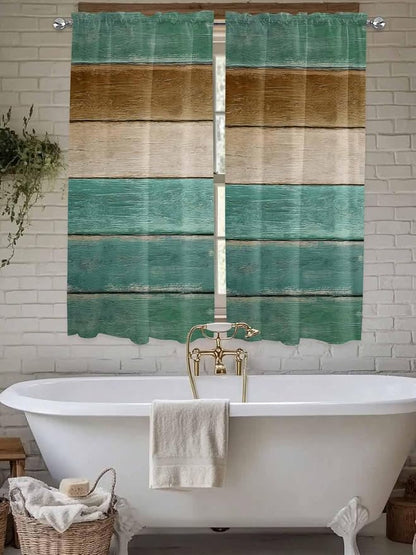 Vintage Plank Turquoise Brown Window Valance Curtains, Farmhouse Wood Grain by IDOWMAT
