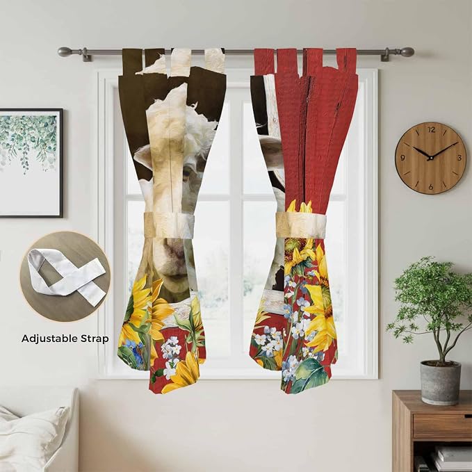 Sheep Flowers Bathroom Curtains 63 Inch Length, Window Curtains Tab Top - Image 5