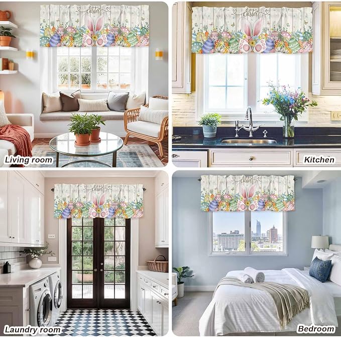 Happy Easter Curtain Valances for Windows, Kitchen Valance Window Treatment - Image 9