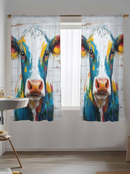 Sheer Curtains 63 Inch Length, Rustic Cow Semi Sheer Curtains Light Filtering - Image 5