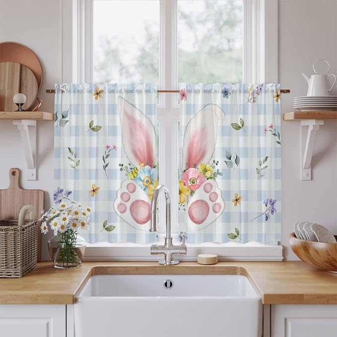 Easter Kitchen Tier Curtains 45 Inch Long 2 Panel Set, Rod Pocket Short Window by Unknown