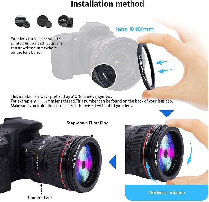 62mm Lens to 58mm Camera Lens Adapter, 62mm to 58mm Filter Step up Ring Adapter - Image 4