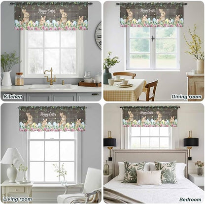 Easter Sheer Valances for Windows 54"x18", Light Filtering Kitchen Curtains - Image 5