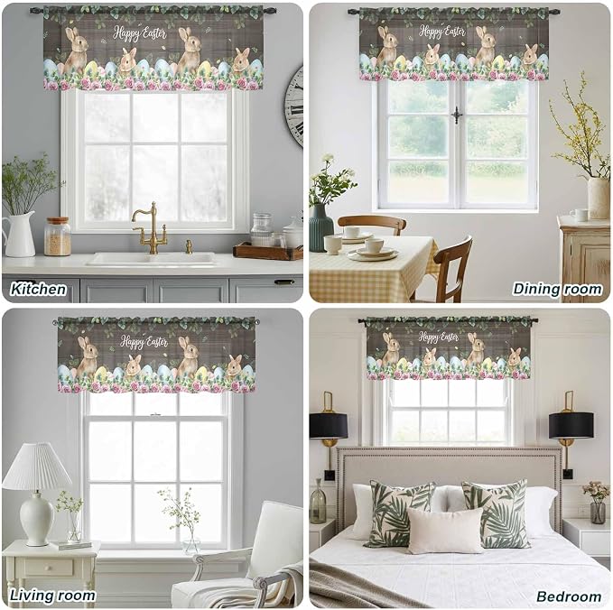 Easter Sheer Valances for Windows 60"x18", Light Filtering Kitchen Curtains - Image 5