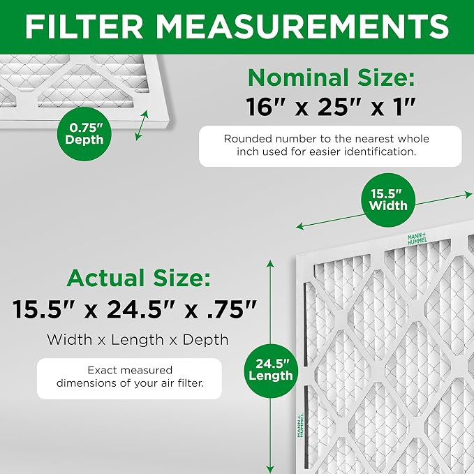 Mann+Hummel 16x25x1 MERV 8 Pleated HVAC AC Furnace Air Filters. 4 Pack. - Image 2