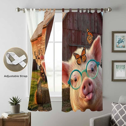 Farm Pig Living Room Curtains 84 Inch Length, Window Curtains Tab Top, - Image 5