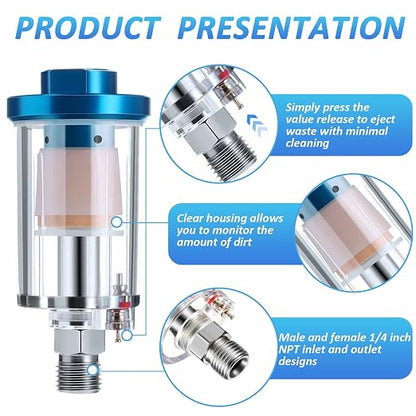 Mudder 10 Pcs Compressed Air Filter Water Oil Separator 1/4 Inch NPT Inlet and - Image 3