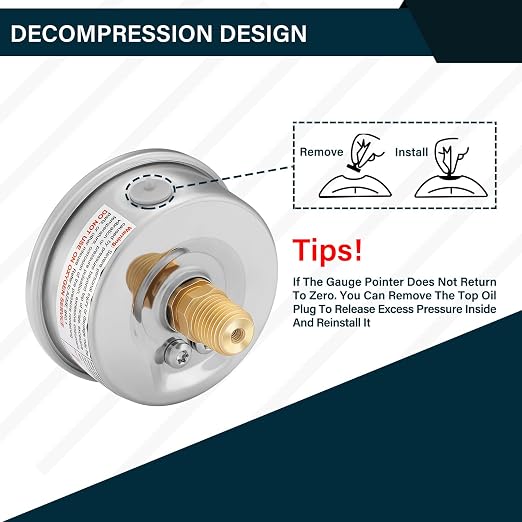 MEASUREMAN 2-1/2" Dial Size, Glycerin Filled Pressure Gauge, 0-160psi/kpa - Image 4