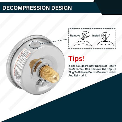 MEASUREMAN 2-1/2" Dial Size, Glycerin Filled Pressure Gauge, 0-160psi/kpa - Image 4