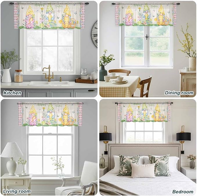 Easter Sheer Valances for Windows 42"x18", Light Filtering Kitchen Curtains - Image 5