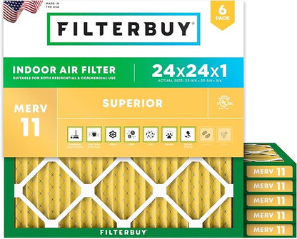 Filterbuy 24x24x1 Air Filter MERV 11 Superior Pet & Allergy Defense, by Filterbuy