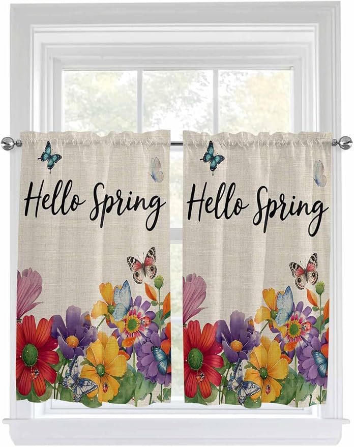 Spring Flowers Kitchen Curtains 45 Inches length, Farmhouse Vintage Country by Unknown