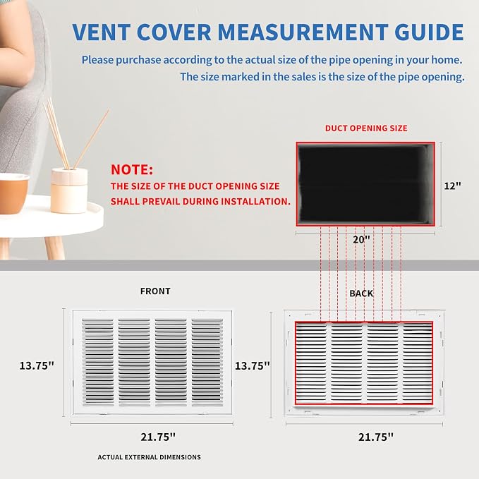 20x12 Return Air Grille, Return Air Vent Cover - Image 4