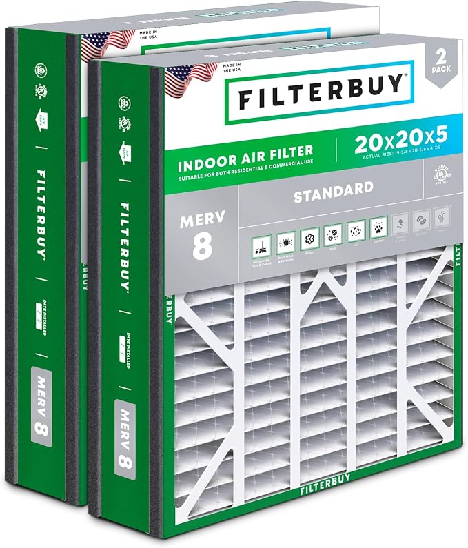 Filterbuy 20x20x5 Air Filter MERV 8 Essential Dust & Allergy Defense, by Filterbuy