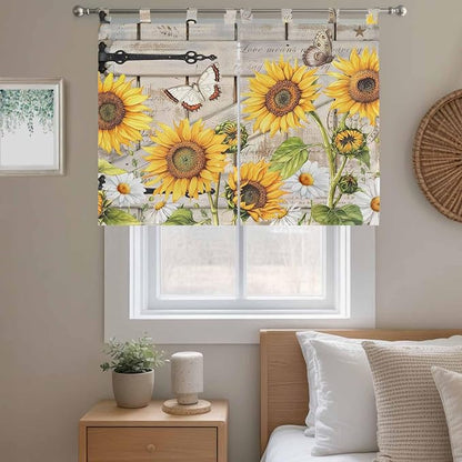 Farm Flowers Bedroom Curtains 63 Inch Length, Window Curtains Tab Top, Retro - Image 9