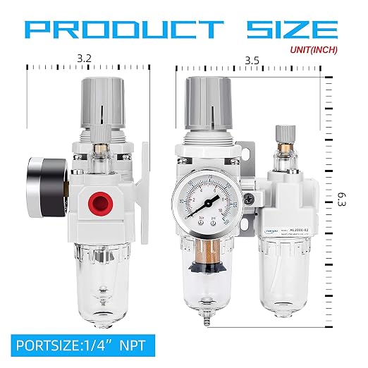 NANPU 1/4" NPT Compressed Air Filter Regulator Lubricator Combo, Water/Oil Trap - Image 3