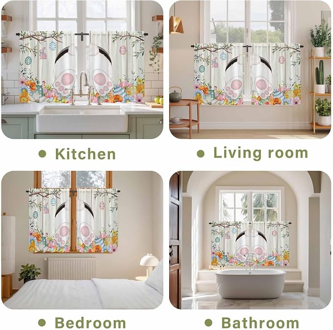 Easter Kitchen Tier Curtains 45 Inch Long 2 Panel Set, Rod Pocket Short Window - Image 8
