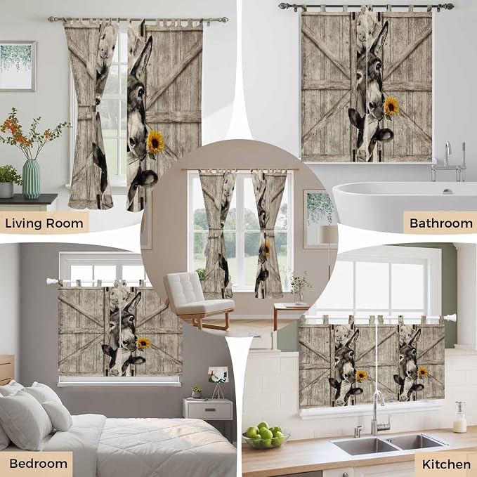 Funny Farm Animals Kitchen Curtains 24 Inch Length, Small Window Curtains Tab - Image 7