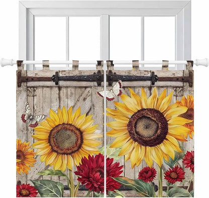 Sunflowers Kitchen Curtains 45 Inch Length, Short Cafe Window Curtains Tab Top by Unknown