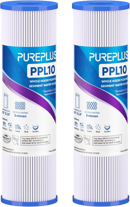 PUREPLUS 5 Micron 10"x2.5" Whole House Pleated Sediment Filter by PUREPLUS