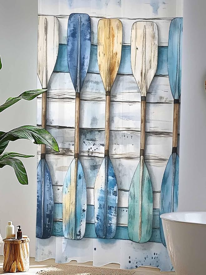 Sheer Curtains 96 Inches Long, Lake Paddle Striped Semi Sheer Curtains Light - Image 4