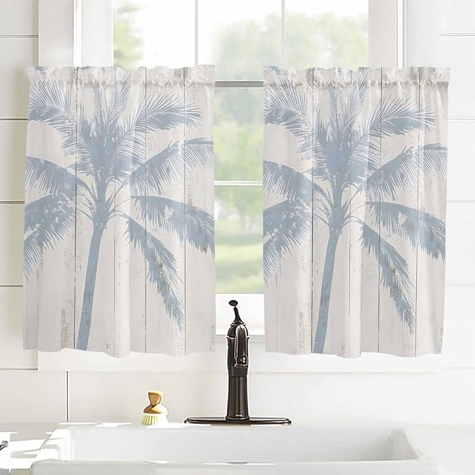 Summer Coconut Tree on Vintage Wood Grain Window Valance Curtains, Seaside - Image 4