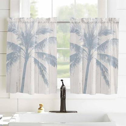 Summer Coconut Tree on Vintage Wood Grain Window Valance Curtains, Seaside - Image 8