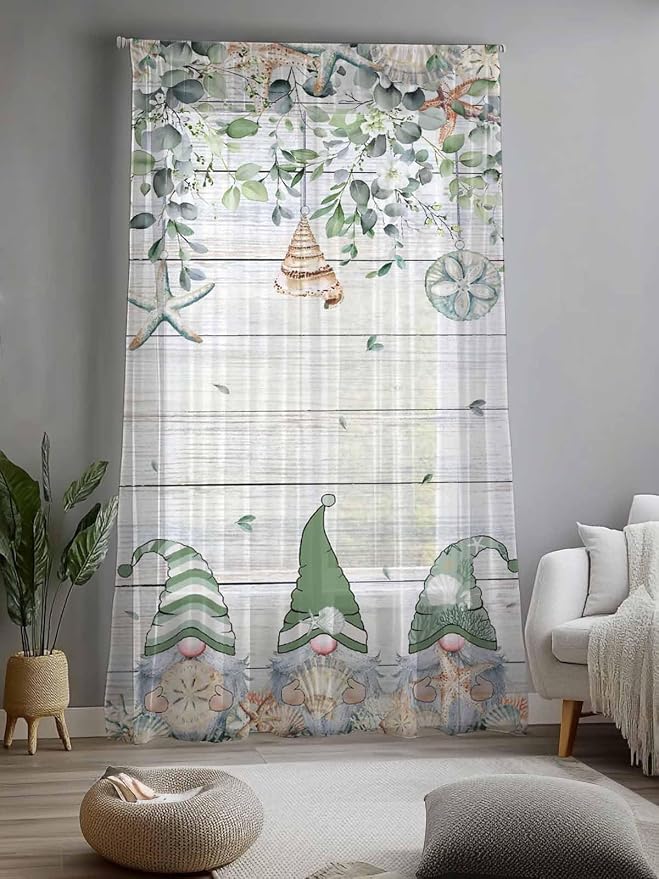 Sheer Curtains 84 Inches Long, Coastal Eucalyptus Leaf Semi Sheer Curtains - Image 2