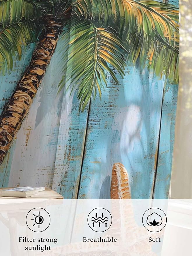 Sheer Curtains 96 Inches Long, Coastal Beach Tree Semi Sheer Curtains Light - Image 6