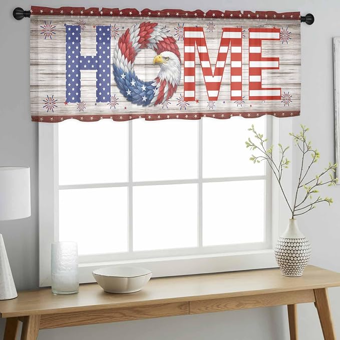 4th of July Sheer Valances for Windows 60"x18", Light Filtering Kitchen - Image 2