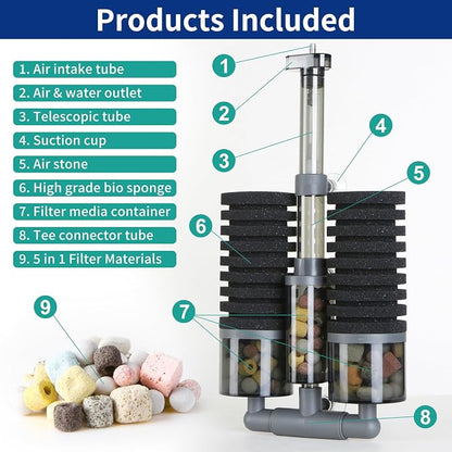 Dual Sponge Aquarium Filter, Air-Powered, 10–20 Gal – Ultra-Quiet Bio-Sponge - Image 5