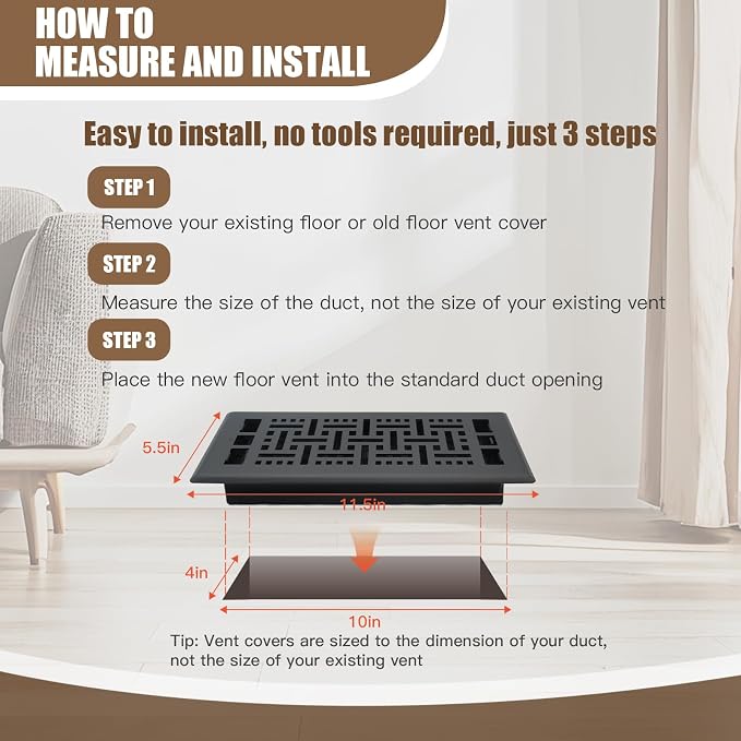 4X10 Inch Floor Vent for Room 2 Packs Floor Grates Heavy Duty Walkable Steel - Image 6