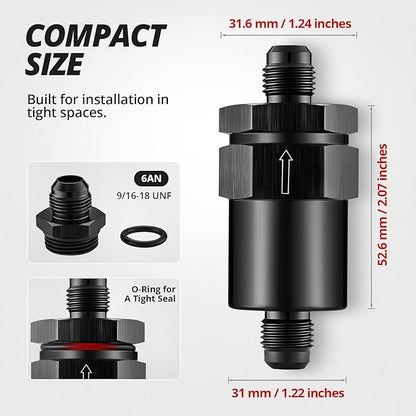 EVIL ENERGY 6AN Billet Inline Fuel Filter 30 Micron Aluminum Black - Image 2