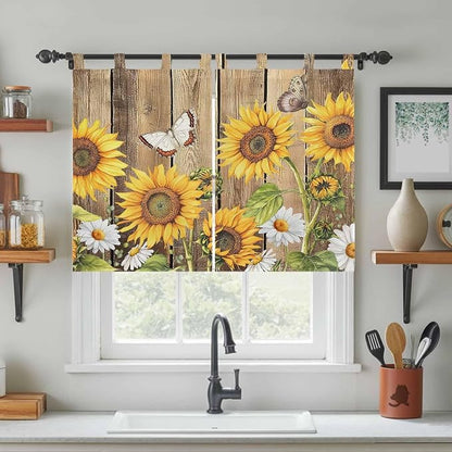 Farmhouse Sunflowers Kitchen Curtains 45 Inch Length, Short Cafe Window - Image 3