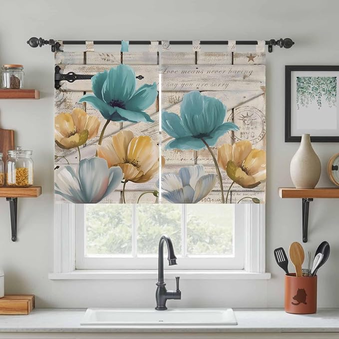 Watercolor Flowers Bedroom Curtains 63 Inch Length, Window Curtains Tab Top - Image 3