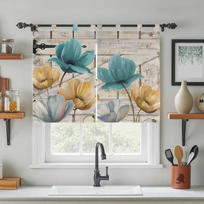 Watercolor Flowers Bedroom Curtains 63 Inch Length, Window Curtains Tab Top - Image 3