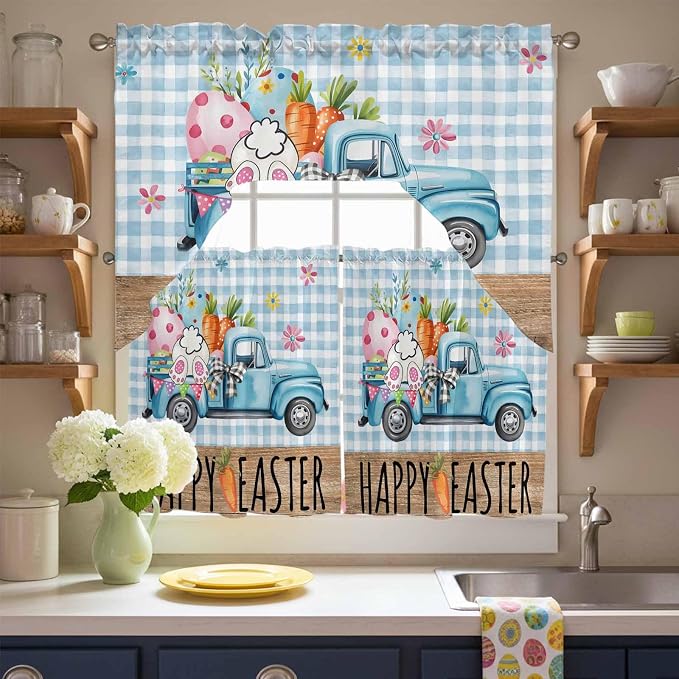 Swag Valance Curtains, Easter Truck - Image 8
