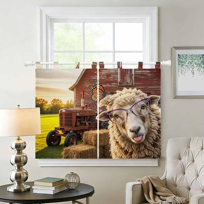 Farm Sheep Bedroom Curtains 63 Inch Length, Window Curtains Tab Top, Farmhouse - Image 2