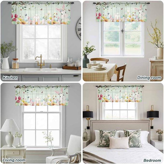 Easter Sheer Valances for Windows 54"x18", Light Filtering Kitchen Curtains - Image 5