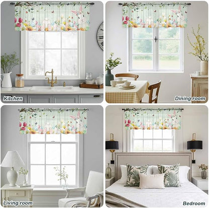 Easter Sheer Valances for Windows 60"x18", Light Filtering Kitchen Curtains - Image 5