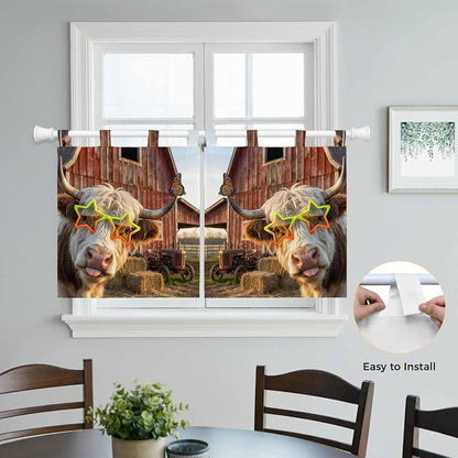 Farm Yaks Kitchen Curtains 36 Inch Length, Small Window Curtains Tab Top - Image 4
