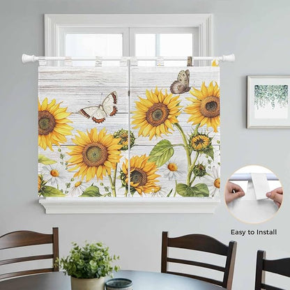Yellow Sunflowers Kitchen Curtains 45 Inch Length, Short Cafe Window Curtains - Image 4